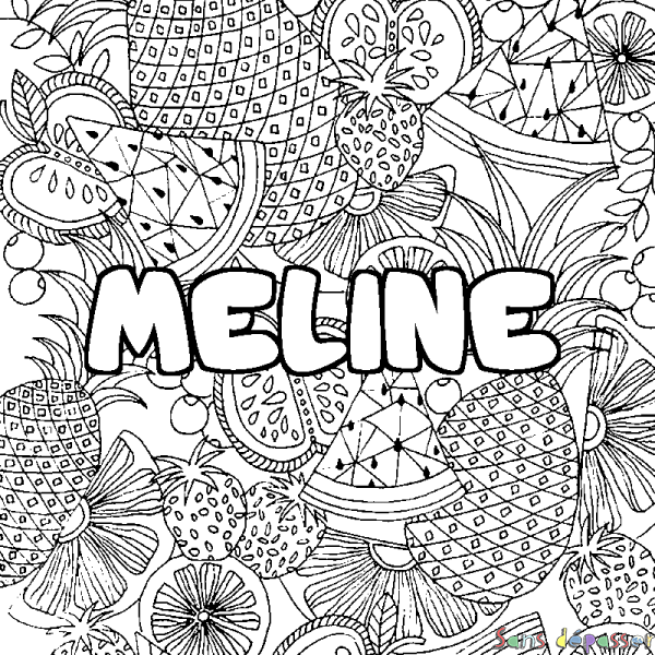 Coloriage prénom MELINE - d&eacute;cor Mandala fruits