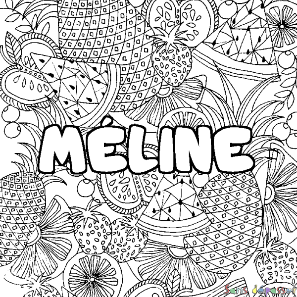 Coloriage prénom M&Eacute;LINE - d&eacute;cor Mandala fruits