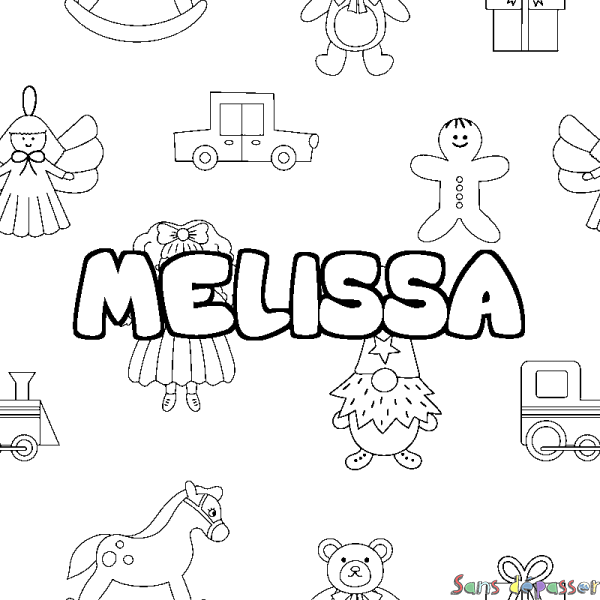 Coloriage prénom MELISSA - d&eacute;cor Jouets