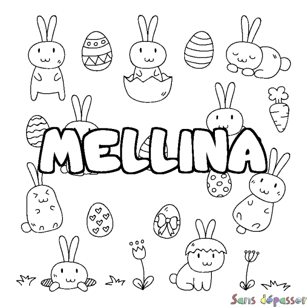 Coloriage prénom MELLINA - d&eacute;cor Paques