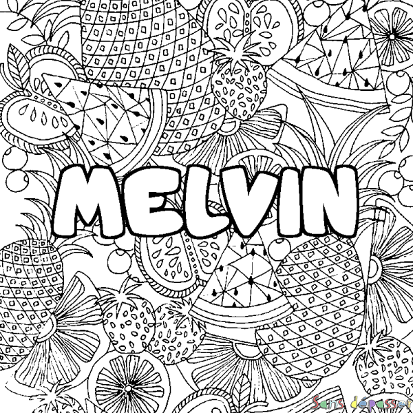 Coloriage prénom MELVIN - d&eacute;cor Mandala fruits