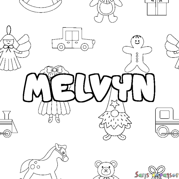 Coloriage prénom MELVYN - d&eacute;cor Jouets