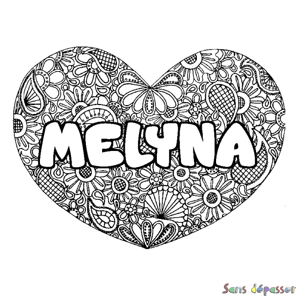 Coloriage prénom MELYNA - d&eacute;cor Mandala coeur