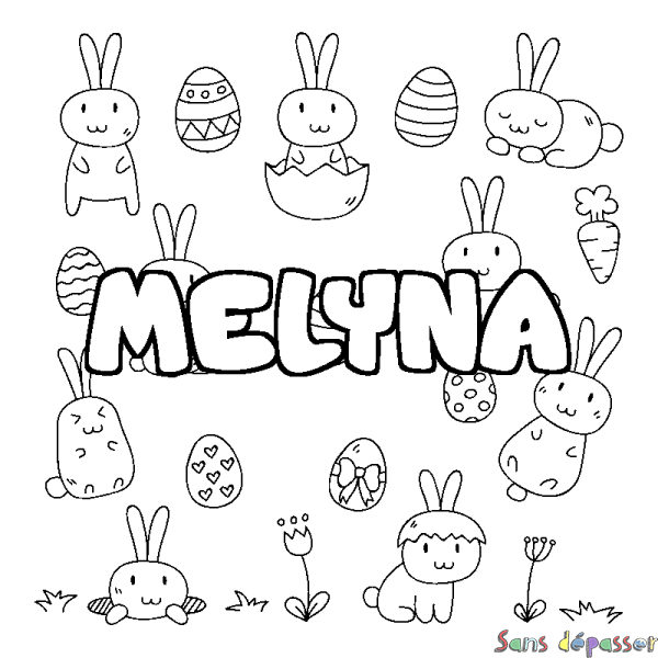 Coloriage prénom MELYNA - d&eacute;cor Paques