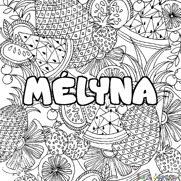 Coloriage prénom M&Eacute;LYNA - d&eacute;cor Mandala fruits