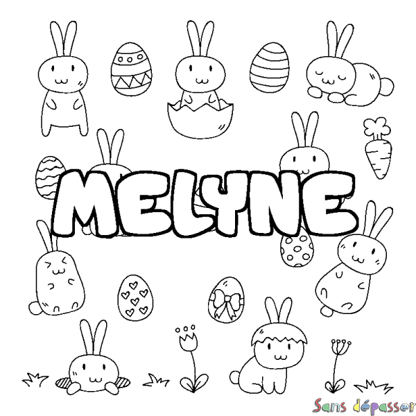 Coloriage prénom MELYNE - d&eacute;cor Paques