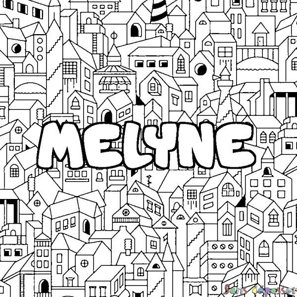 Coloriage prénom MELYNE - d&eacute;cor Ville