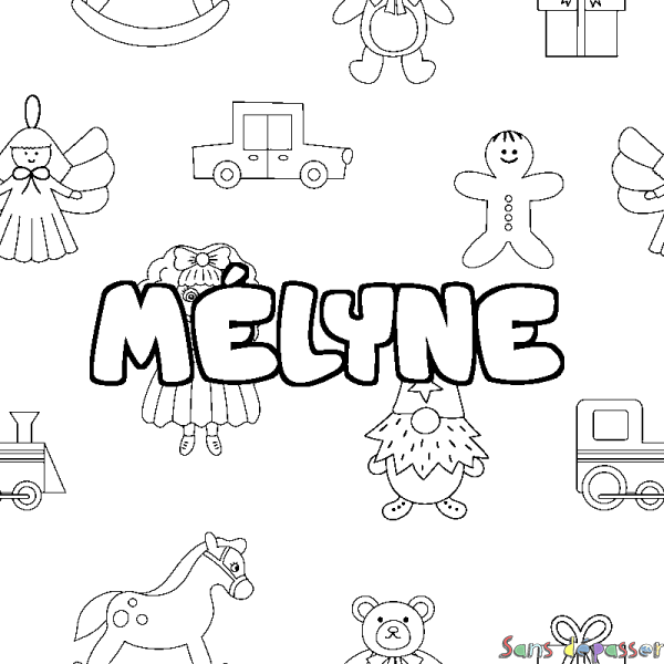 Coloriage prénom M&Eacute;LYNE - d&eacute;cor Jouets