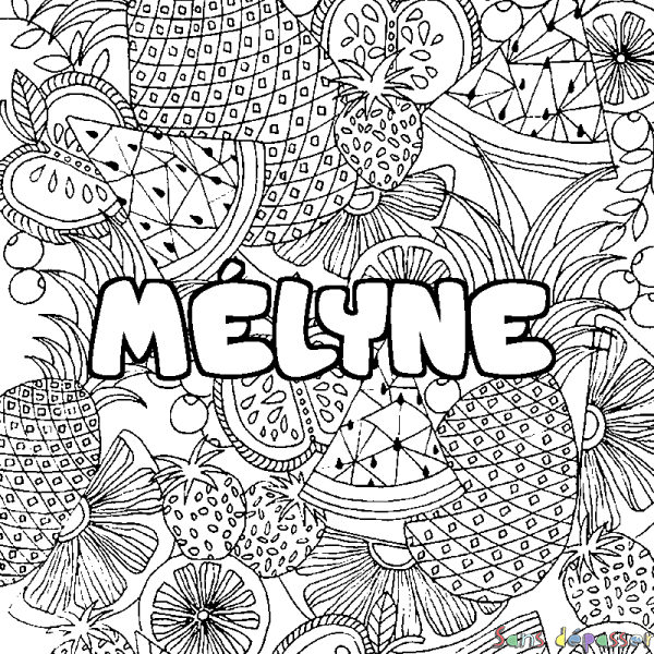 Coloriage prénom M&Eacute;LYNE - d&eacute;cor Mandala fruits