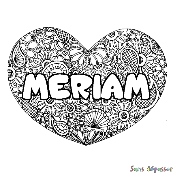 Coloriage prénom MERIAM - d&eacute;cor Mandala coeur