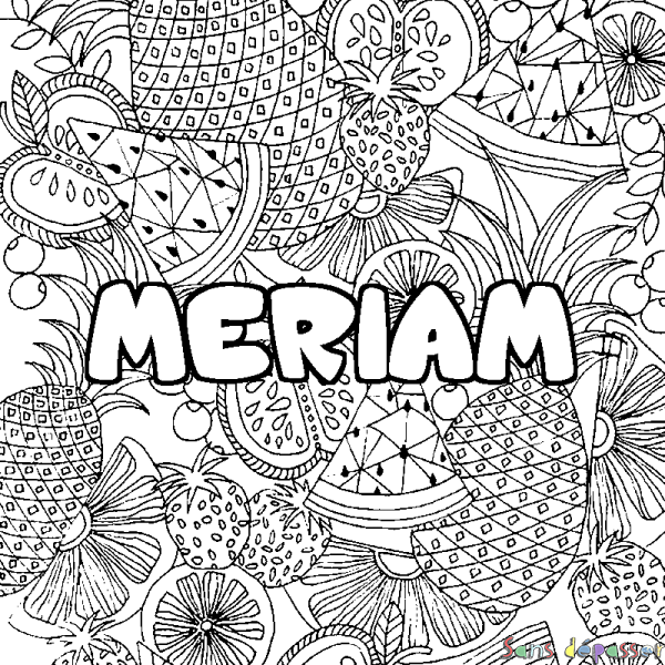 Coloriage prénom MERIAM - d&eacute;cor Mandala fruits