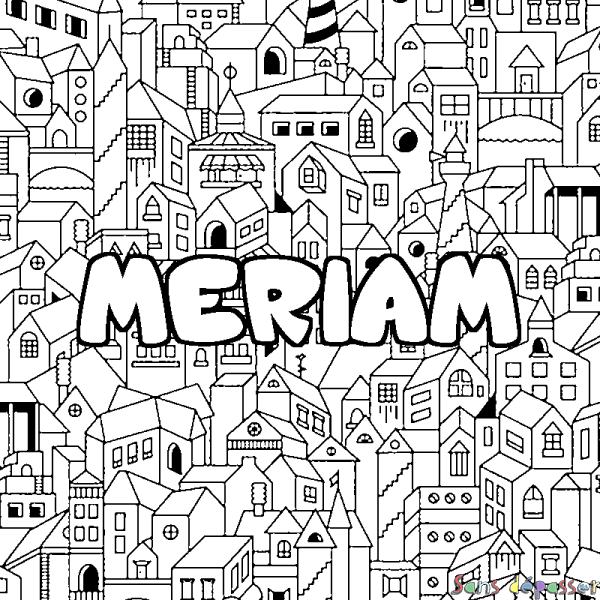 Coloriage prénom MERIAM - d&eacute;cor Ville