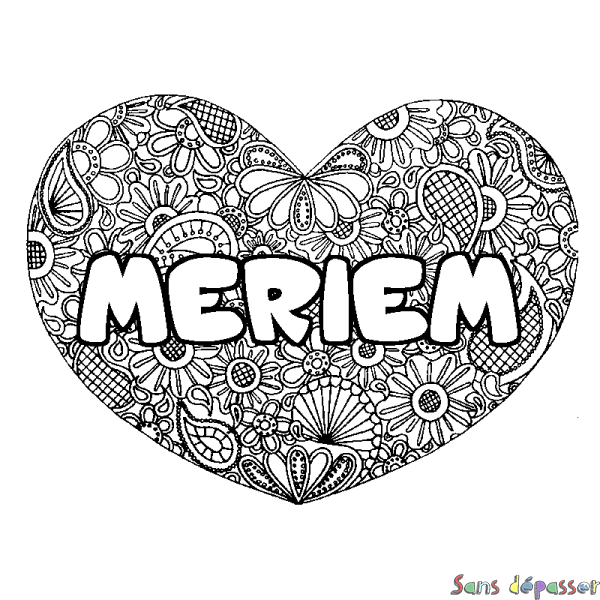 Coloriage prénom MERIEM - d&eacute;cor Mandala coeur