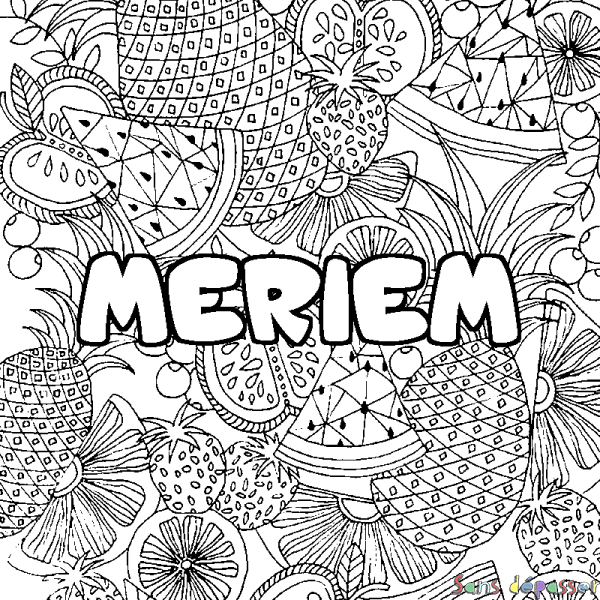 Coloriage prénom MERIEM - d&eacute;cor Mandala fruits