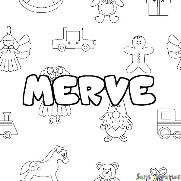 Coloriage prénom MERVE - d&eacute;cor Jouets