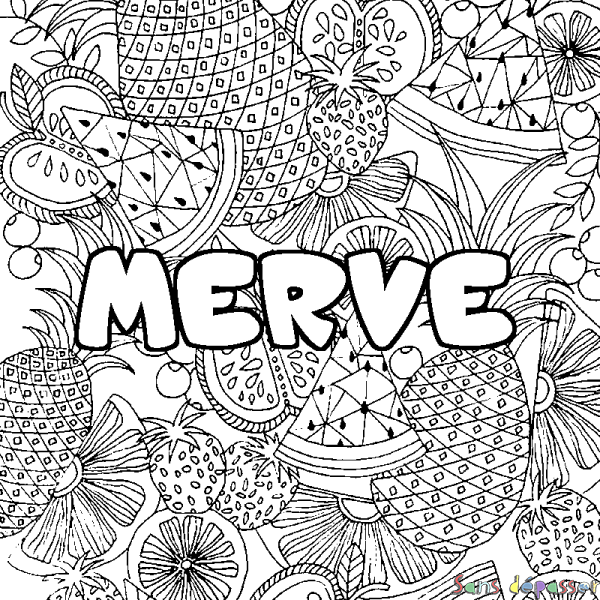 Coloriage prénom MERVE - d&eacute;cor Mandala fruits