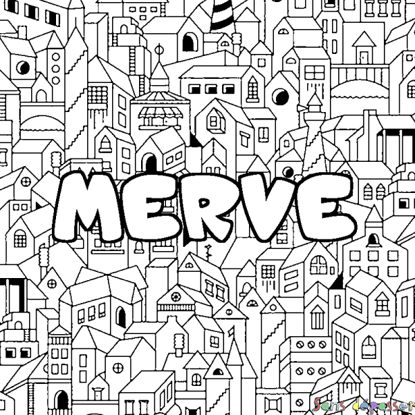 Coloriage prénom MERVE - d&eacute;cor Ville