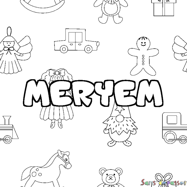 Coloriage prénom MERYEM - d&eacute;cor Jouets