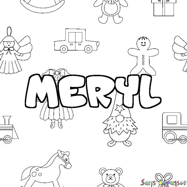 Coloriage prénom MERYL - d&eacute;cor Jouets