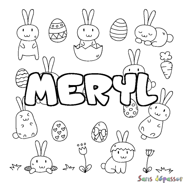 Coloriage prénom MERYL - d&eacute;cor Paques