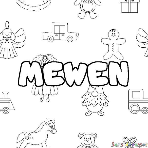 Coloriage prénom MEWEN - d&eacute;cor Jouets