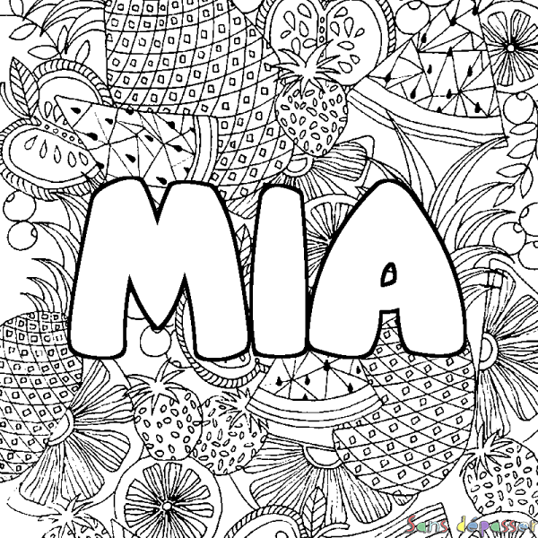 Coloriage prénom MIA - d&eacute;cor Mandala fruits