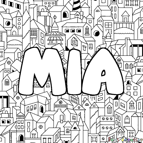 Coloriage prénom MIA - d&eacute;cor Ville