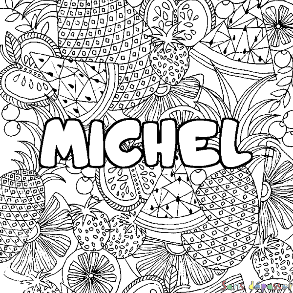 Coloriage prénom MICHEL - d&eacute;cor Mandala fruits