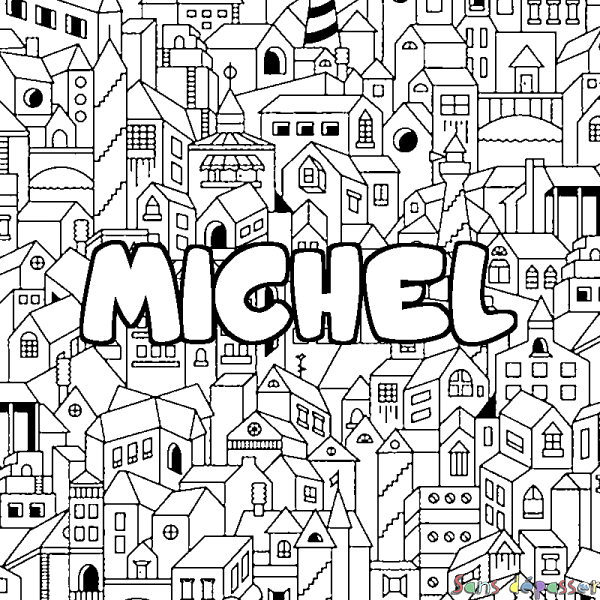 Coloriage prénom MICHEL - d&eacute;cor Ville