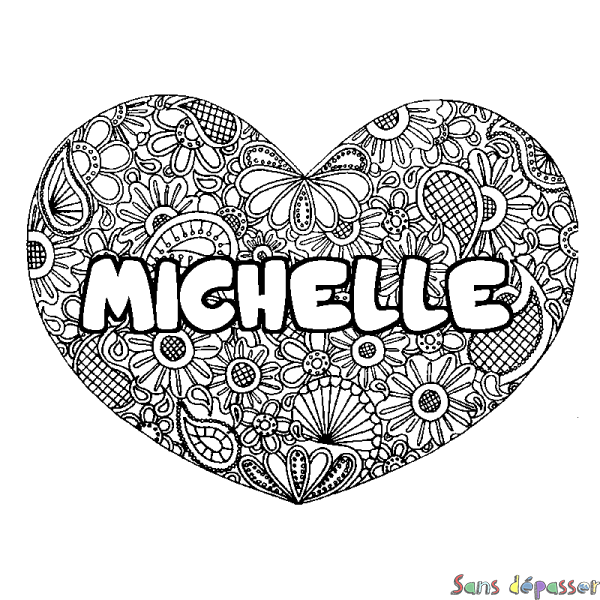 Coloriage prénom MICHELLE - d&eacute;cor Mandala coeur