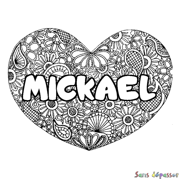 Coloriage prénom MICKAEL - d&eacute;cor Mandala coeur