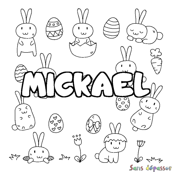 Coloriage prénom MICKAEL - d&eacute;cor Paques