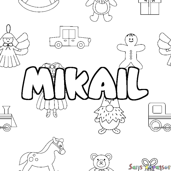 Coloriage prénom MIKAIL - d&eacute;cor Jouets