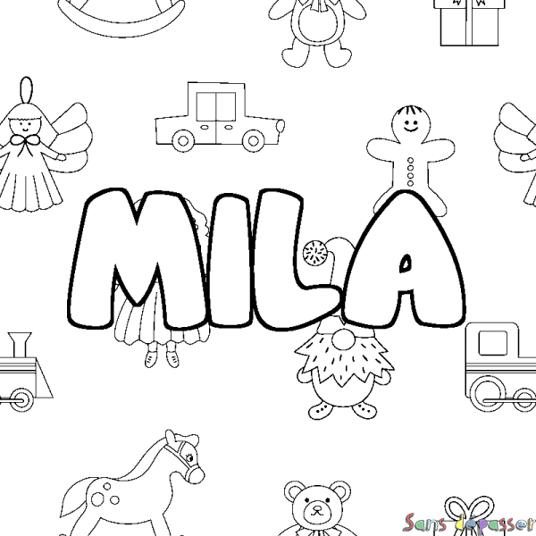 Coloriage prénom MILA - d&eacute;cor Jouets