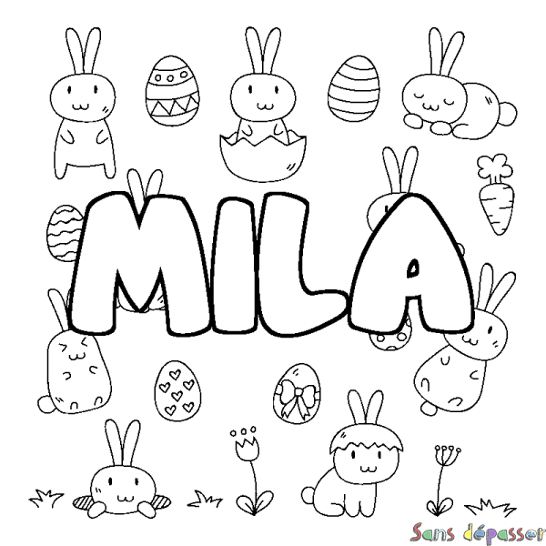 Coloriage prénom MILA - d&eacute;cor Paques