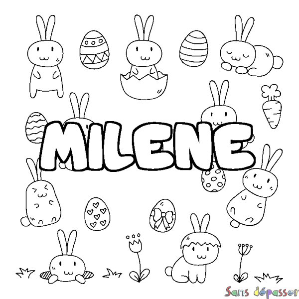 Coloriage prénom MILENE - d&eacute;cor Paques