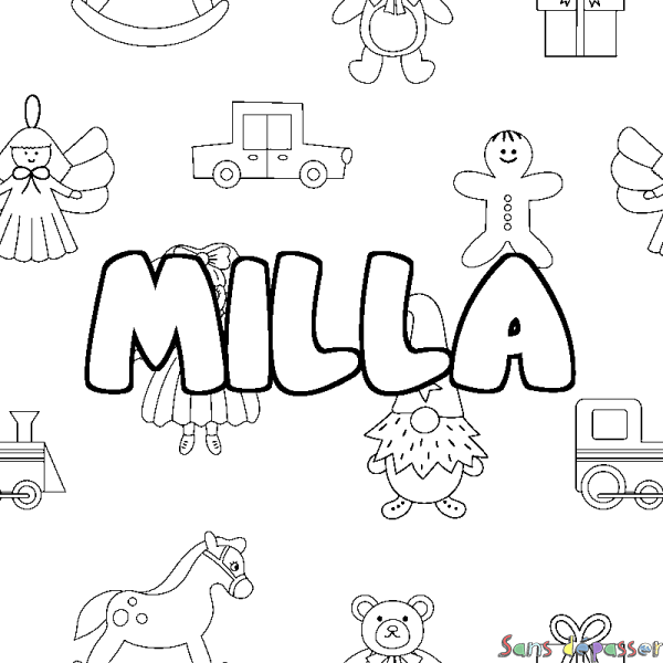 Coloriage prénom MILLA - d&eacute;cor Jouets