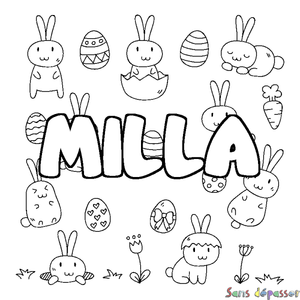 Coloriage prénom MILLA - d&eacute;cor Paques