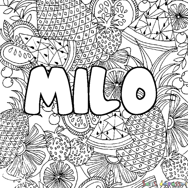 Coloriage prénom MILO - d&eacute;cor Mandala fruits