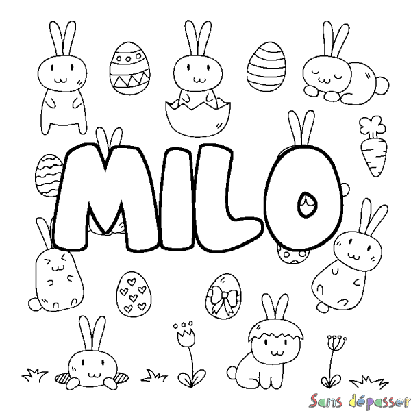 Coloriage prénom MILO - d&eacute;cor Paques