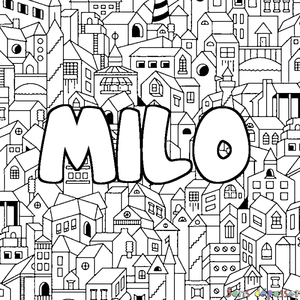 Coloriage prénom MILO - d&eacute;cor Ville