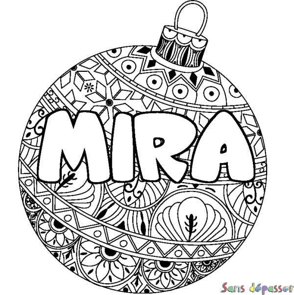 Coloriage prénom MIRA - d&eacute;cor Boule de No&euml;l