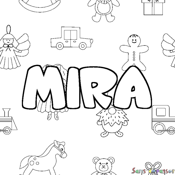 Coloriage prénom MIRA - d&eacute;cor Jouets