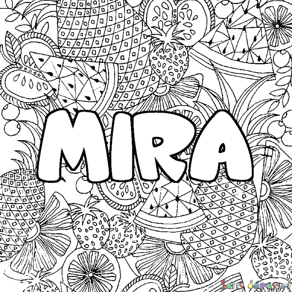 Coloriage prénom MIRA - d&eacute;cor Mandala fruits