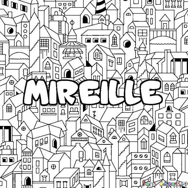 Coloriage prénom MIREILLE - d&eacute;cor Ville