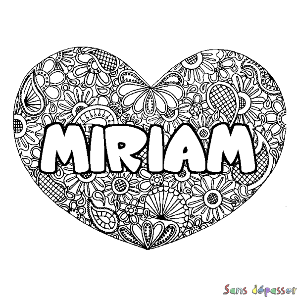 Coloriage prénom MIRIAM - d&eacute;cor Mandala coeur