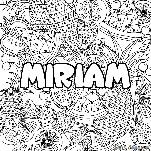 Coloriage prénom MIRIAM - d&eacute;cor Mandala fruits