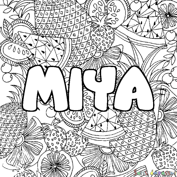 Coloriage prénom MIYA - d&eacute;cor Mandala fruits