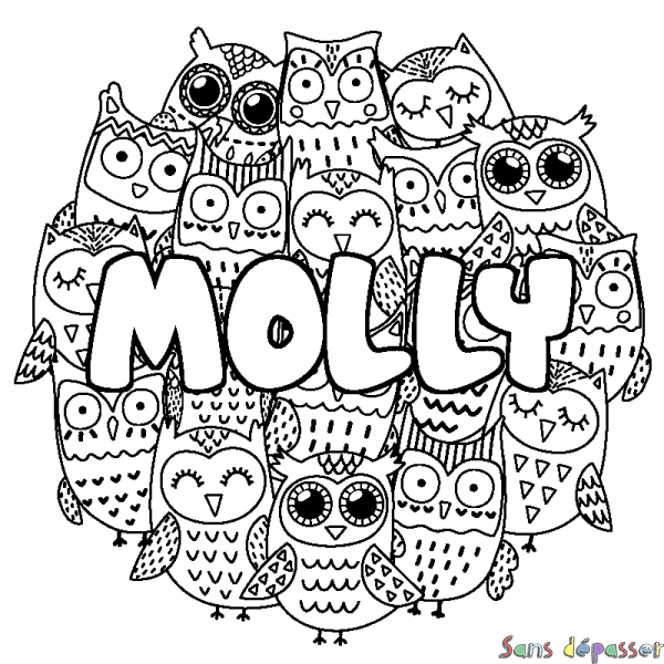 Coloriage prénom MOLLY - d&eacute;cor Chouettes