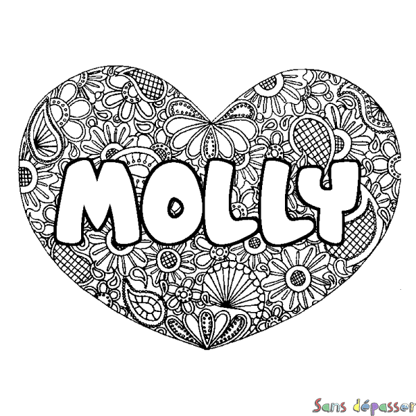 Coloriage prénom MOLLY - d&eacute;cor Mandala coeur